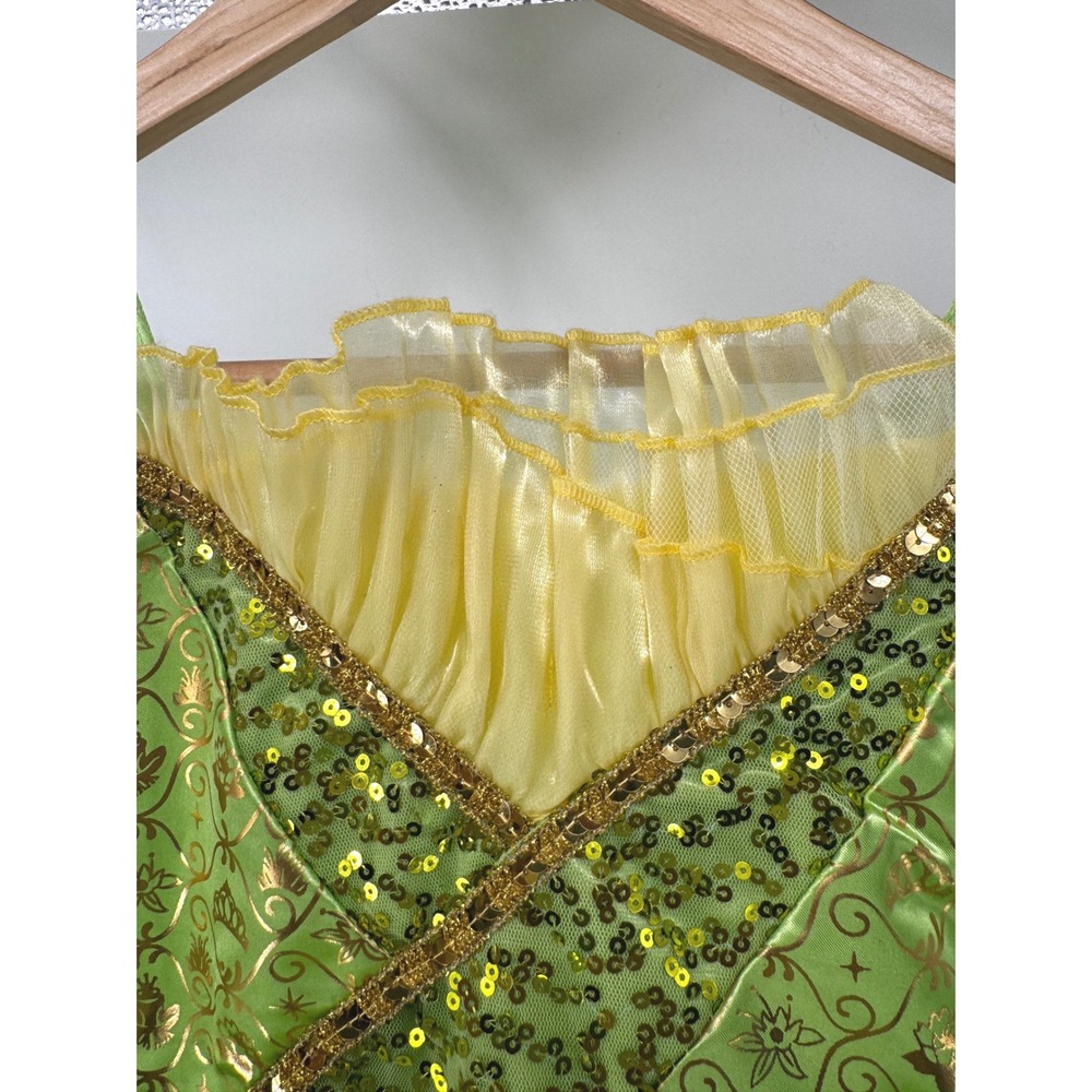 Disney Princess Tiana Costume Dress Kids Size 9/10 Lime Green Gold Sequins - Picture 10 of 14